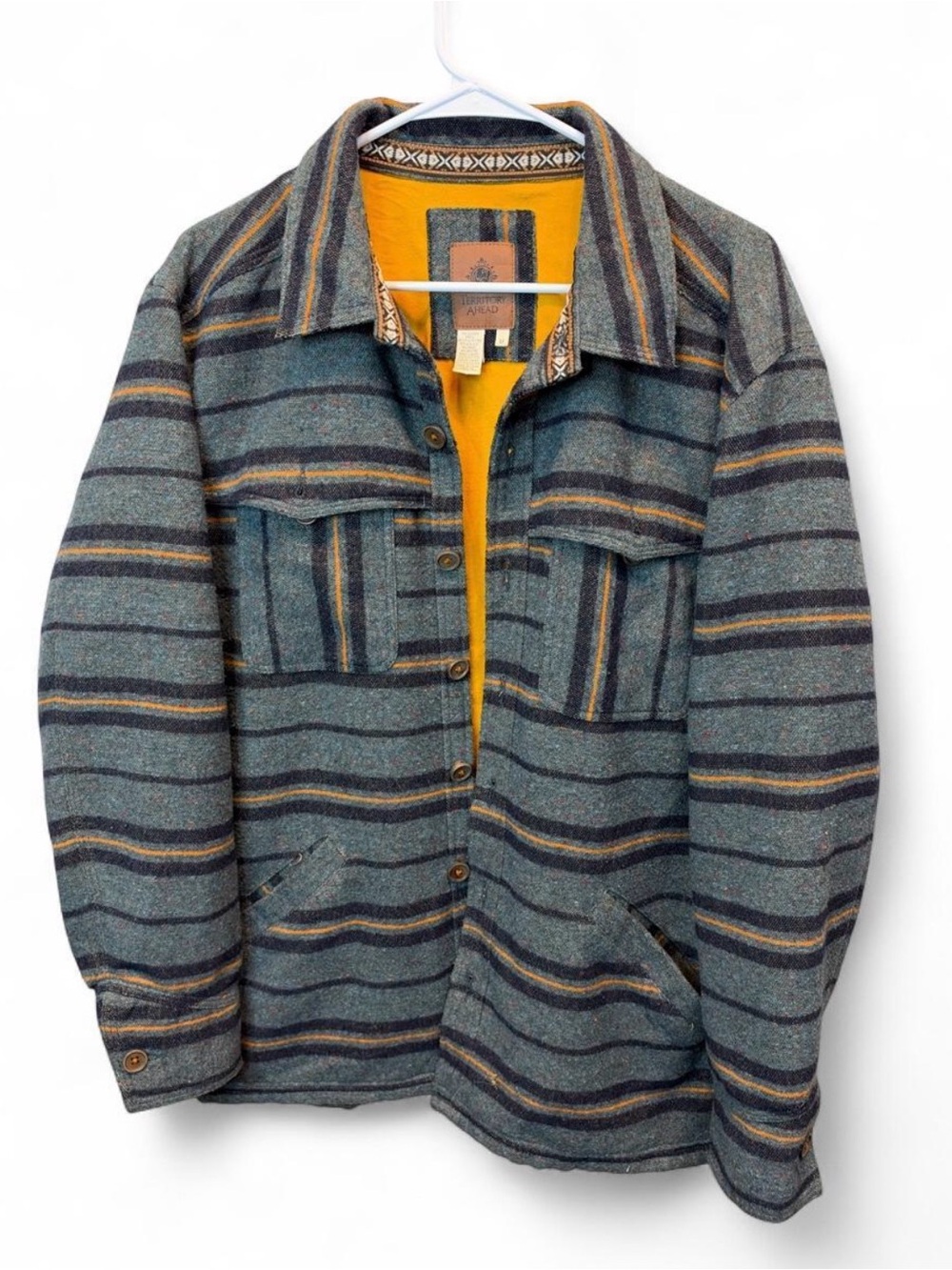 Territory Ahead Men's Striped Wool Shacket - Gray & Mustard